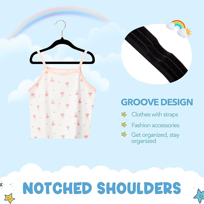 HOUSE DAY Velvet Baby Hangers for Closet, Kids Hangers Velvet 60 Pack, Non Slip Toddler Hanger 11.8 Inch, Durable Childrens Hanger for Newborn Baby Clothes- Black