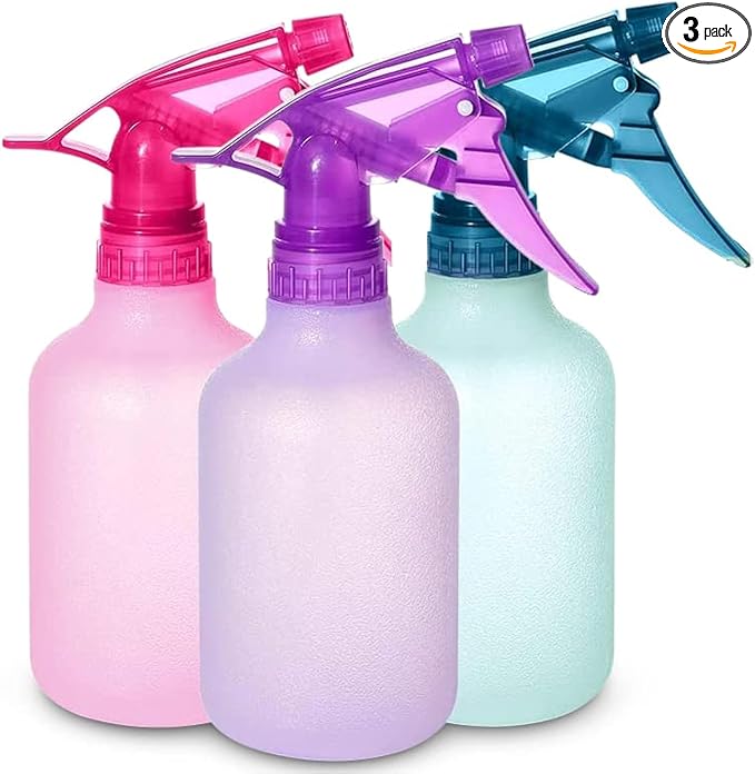 Refillable Stream and Spray Colored Squirt Bottles - 12oz Refillable Mister Bottle for Cleaning Solutions, Gardening, Grooming and Hair Salon COLORS MAY VARY | 3-BOTTLES