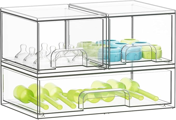 SpaceAid Bottle Storage Organizer Baby - Acrylic Bottles Station Organizer Container, Stackable Clear Drawers for Countertop, Vanity, Bathroom, Cabinet, Pantry Organization, 3 Pack, 2S1L, 7.8"H