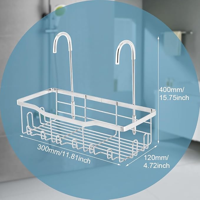 Shower Caddy Hanging, Stainless Steel Showers Organizer Rack with Hooks and Suction Cup for Elderly Seniors Disabled Handicap