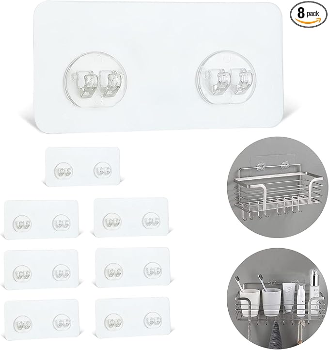 YOLOPLUS+ 8 Pack Shower Caddy Adhesive Hooks Replacement, Strong Sticker Hooks for Bathroom Shower Caddy Corner Shelf Basket Soap Dish Hanging Hooks, No Drilling Shower Kitchen Accessories