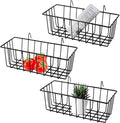 3 Pack Grid Panel Hanging Wire Basket, Storage and Display Basket for Wall, Kitchen, Home Decor Supplies, Potted Plants, Black