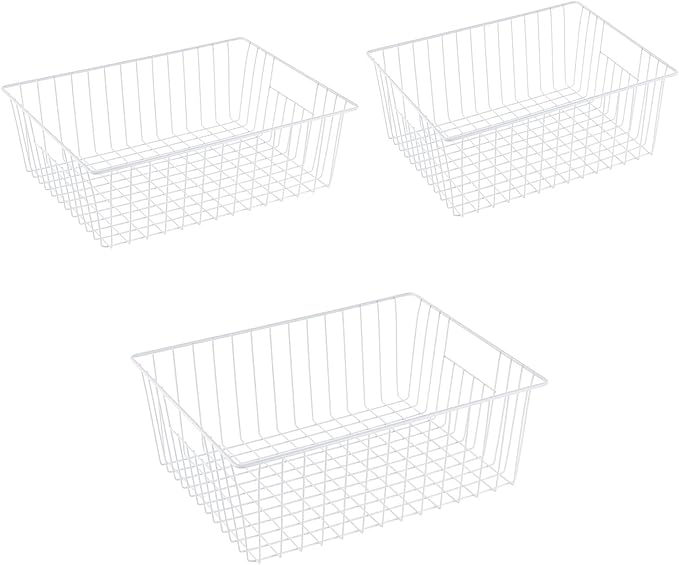 3 Pack Upright Freezer Organizer Bins - Standup Organizers for 16 Cu.Ft Freezer, Improve Air Circulation, Wire Storage Baskets, White