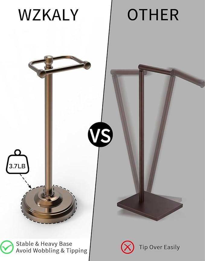 WZKALY Toilet Paper Holder Stand, Bronze Toilet Paper Holder Free Standing, Post Pivoting Design & Stable Weighted Base SUS304 Stainless Steel for Bathroom (Mega Roll)