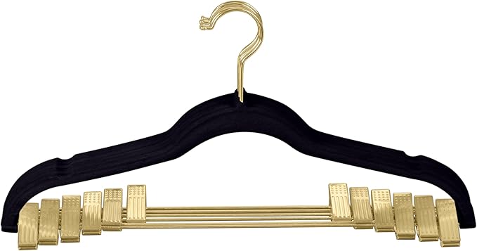 Simplify 6 Pack Velvet Hangers with Clips | Skirt and Pants | Slim Space Saving | Closet Organization | Non-Slip | Prevent Creases | Swivel Neck | Durable | Black