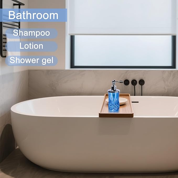 9Oz Blue Glass Soap Dispenser with Silver Pump,Lead-Free Thick-Cut Glass,Countertop Soap Dispensers for Bathroom & Kitchen,Round