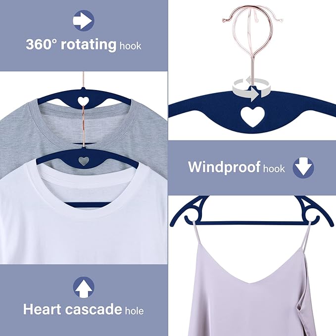 IEOKE Velvet Hangers 50 Pack: Felt Clothes Hangers Heavy Duty Shirt Sweater Hangers No Shoulder Bump Non Slip Slim Thin Coat Hangers for Closet - Blue