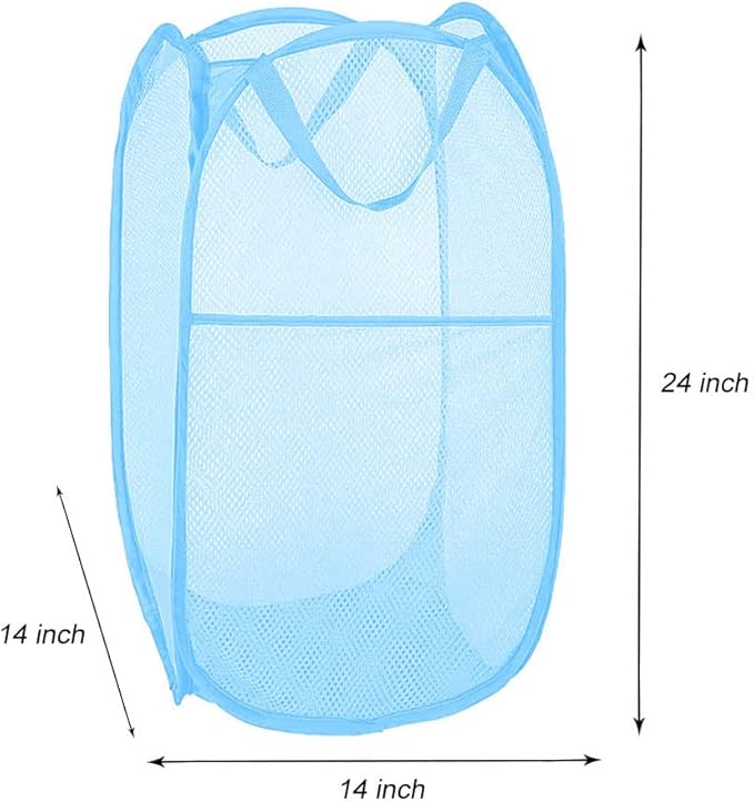 Larpur Pop up Laundry Hamper, Collapsible Laundry Basket, Portable Mesh Clothes Hamper for Home Room, College Dorm, Apartment, Foldable Hamper with Carry Handles, Sky Blue