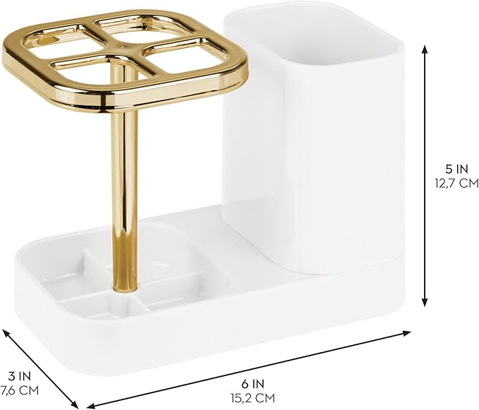 iDesign Toothbrush Holder with 4 Divided Sections - White/Gold