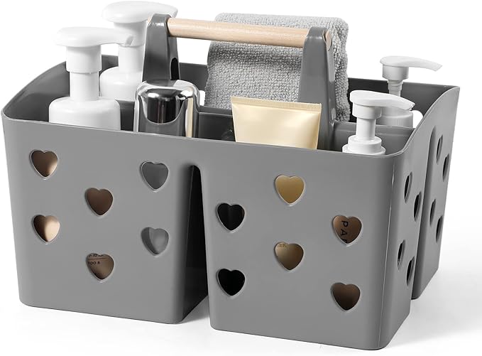 Anyoifax Portable Shower Caddy Plastic Shower Basket Organizer Divided Bathroom Caddy Storage Cleanning Caddy Tote with Handle for College, Dorm Room, Kitchen, Grey