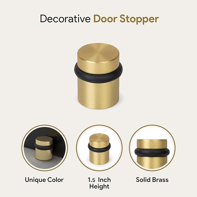 Mega Handles Floor Door Stopper, Quickly Installed Wall Protector, Wall Protectors from Door Knobs, Floor Door Stop with Mounting Hardware Included - Satin Brass - 1.5 Inch
