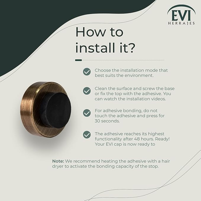 EVI | Wall Mounted Doorstop | Natural Silicone | Adhesive or Screw Installation | Brass Antique