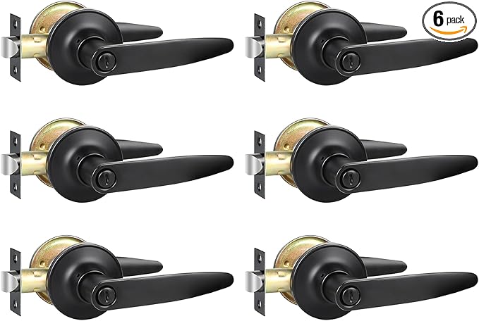 Privacy Door Levers, 6 Pack Matte Black Door Handles, Bed and Bath Door Locksets Heavy Duty Keyless Interior Handles, Reversible for Left Right Handed Doors