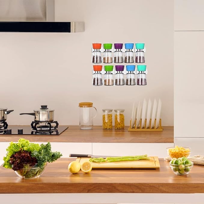 40 Spice Gripper Clips, 8 Strips Spice Racks Hold 40 Plastic Heavy Jars Bottles for Cabinet Door