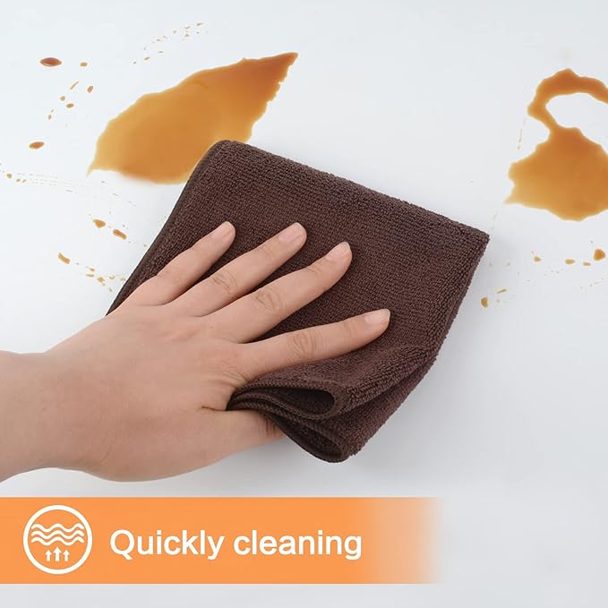 KinHwa Kitchen Washcloths for Dishes Absorbent Microfiber Dish Cloths Quick Dry Dish Rags with Poly Scour Scrub Side Ideal for Kitchen Cleaning (Brown, 12inchx12inch 10 Pack)