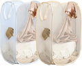 2Pcs Pop Up Hampers for Cruise, Folding Laundry Basket Space Saving Design, Dirty Clothes Hamper for Bedroom, Hotel, RV, Travel (White+Beige)