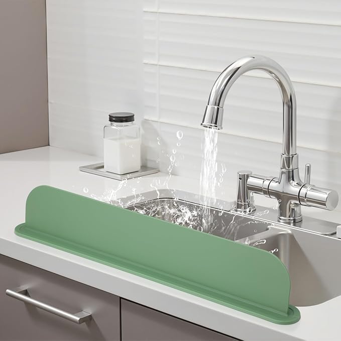 19.29 inch Silicone Sink Splash Guard, Splash Guard for Kitchen Sink Area, Backsplash Protector for Kitchen Countertop & Bathroom Bathtub with Non-Slip Strong Suction, Sage Green