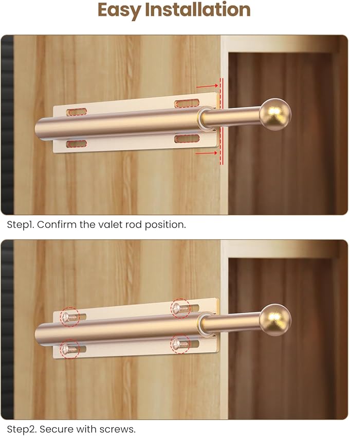 Valet Rod for Closet Pull Out, Retractable Slide Out Valet Rod Closet Organization, 12" Aluminum Valet Clothing Hanger Rods Perfect for Suits, Freshly Pressed Clothes, Gold