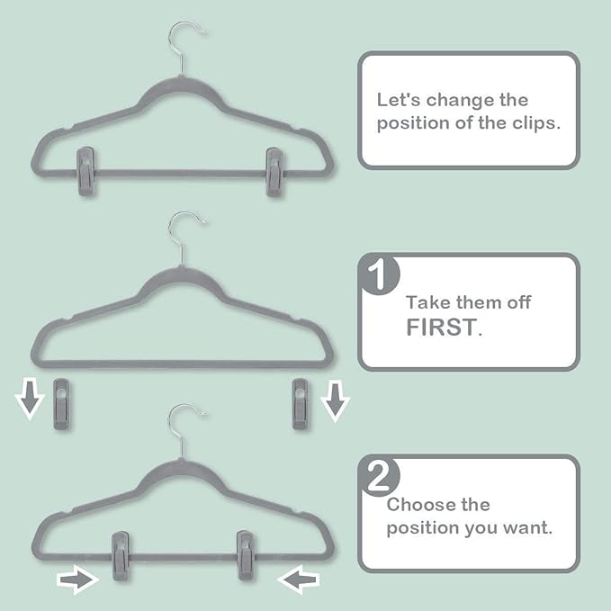 Trgowaul Velvet Hangers Clips, Pants Hangers Velvet Clips, Strong Finger Clips Perfect for Thin Velvet Hangers (60pc, Grey)
