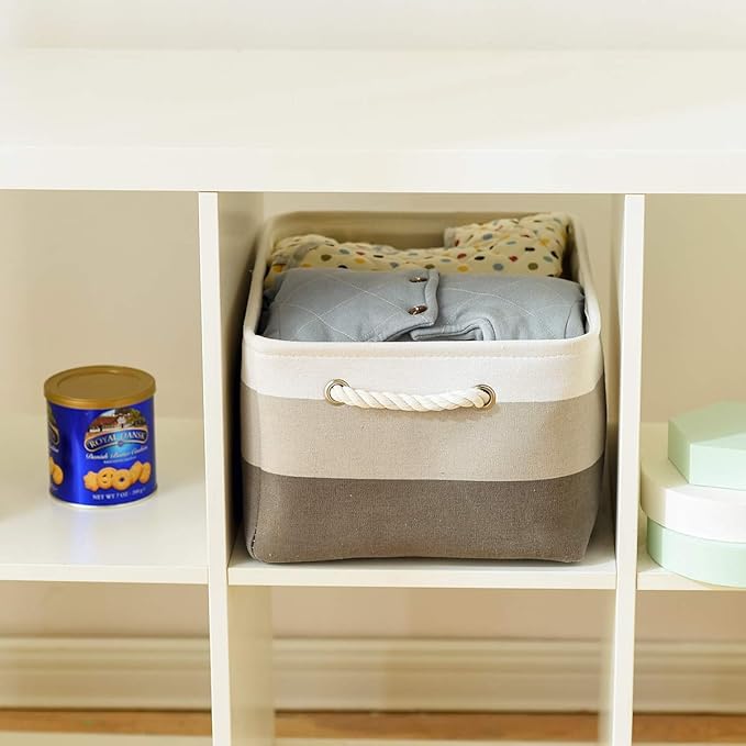 Sacyic Storage Basket Fabric Sturdy Canvas Storage Bins Organizer with Handles for Clothes and Toy Storage Foldable Storage Boxes Cubes