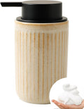 BosilunLife Foam Hand Soap Dispenser - Ceramic Foaming Soap Dispenser for Bathroom 12oz Refillable Liquid Lotion Soap Dispenser with Rust-Proof Foaming Pump for Countertop, Greige