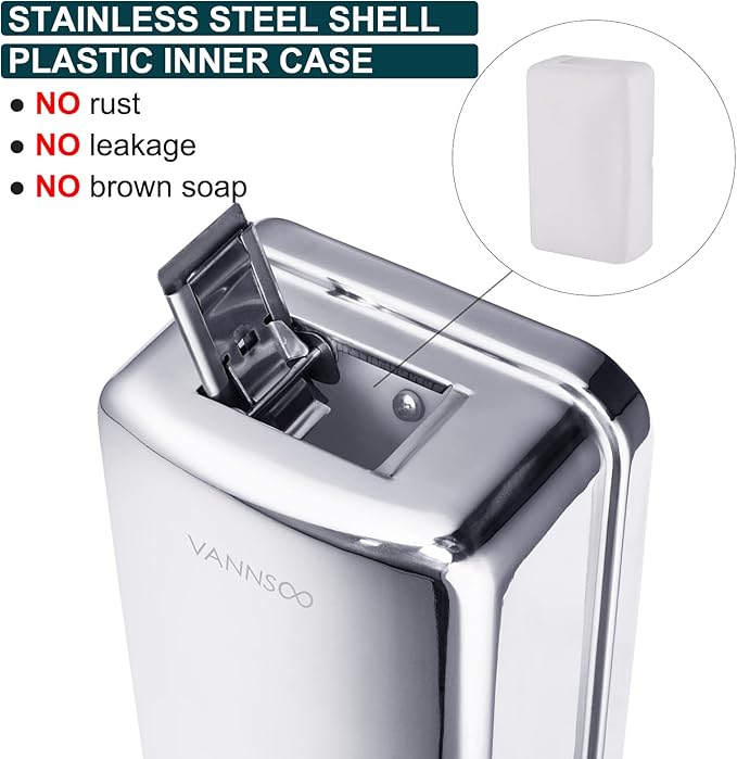 Commercial Soap Dispenser Wall Mount Stainless Steel Manual Liquid Pump Rust-Proof Leak Free for Bathroom (37 fl.oz./1100ml)