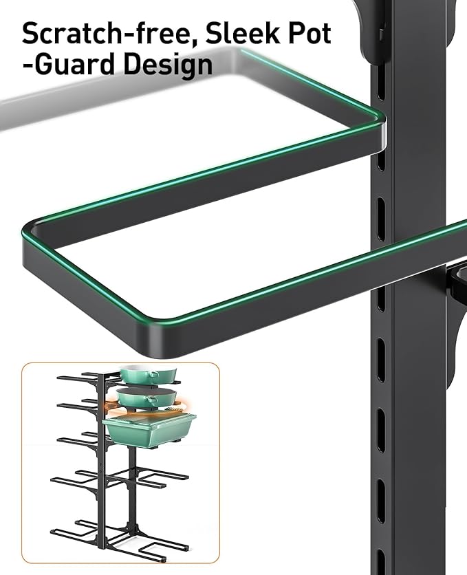 ORDORA 10-Tier Pots and Pans Organizer under Cabinet, Kitchen Cabinet Organizers and Storage, Heavy Duty Pots and Pan Storage Rack Organizer inside Cabinet, Adjustable