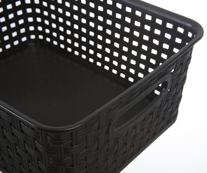 Black Plastic Weave Storage Baskets, 12-Pack Woven Basket Organizer for Kitchen Office Bathroom
