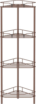 4 Tier Floor Standing Corner Shower Caddy Organizer Shelf with Hooks, Bathroom Shelves Stand Rack, Coffee