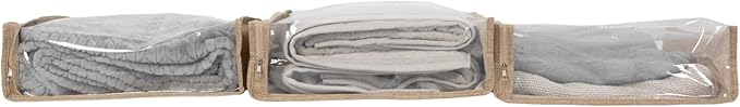 Household Essentials Under Bed Zippered Sweater Storage Bags with Clear Vision Panel, Set of 3, Latte Brown