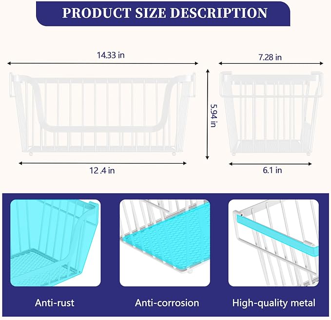 5 Pack Enhanced Leak-Proof Bottom Stackable Wire Baskets, Pantry Organizers and Storage, pantry storage，Shelf Baskets, Fruit Basket, Potato and Onion Storage Bins，(White)