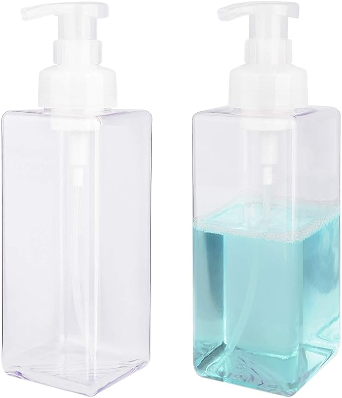 UUJOLY Foaming Soap Dispenser 650ml (22oz) Refillable Plastic Pump Bottle for Liquid Soap, Shampoo, Body Wash (2 Pcs) (Clear)