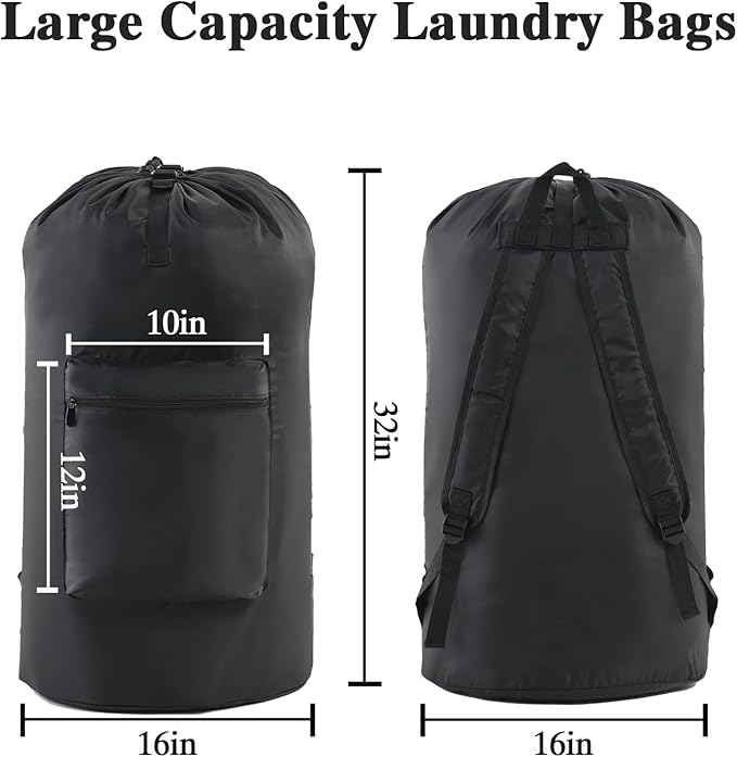 OTraki Laundry Bag Backpack, Large Travel Laundry Bags with Adjustable Shoulder Straps, Portable Heavy Duty Dirty Clothes Laundry Backpack for College Dorm,Drying Do Not Exceed 176℉ Black