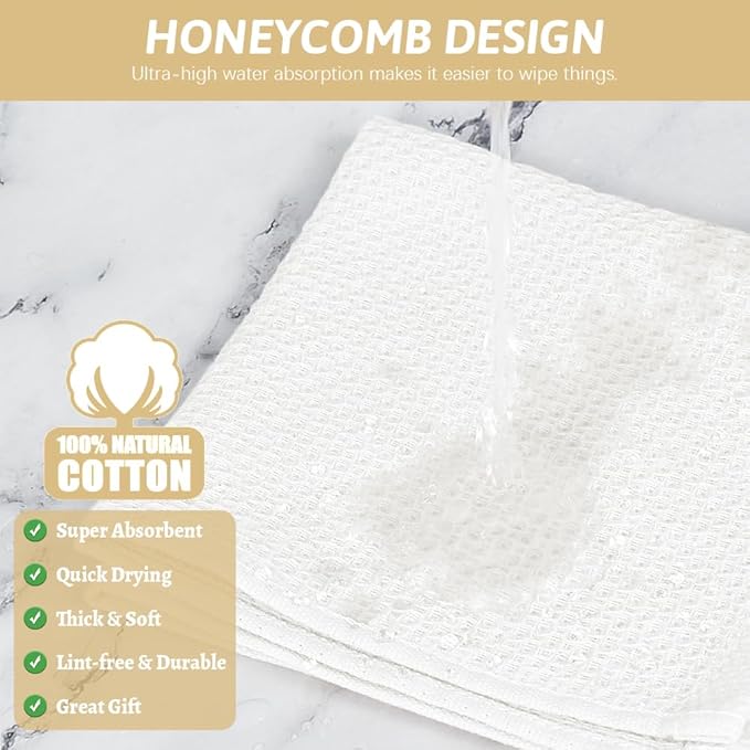 Nialnant 100% Cotton Kitchen Dish Towels,Waffle Weave Dish Cloths for Washing Dishes,Soft Absorbent Dish Rags,Quick Drying Cleaning Rags-12x12 in, 6 Pack