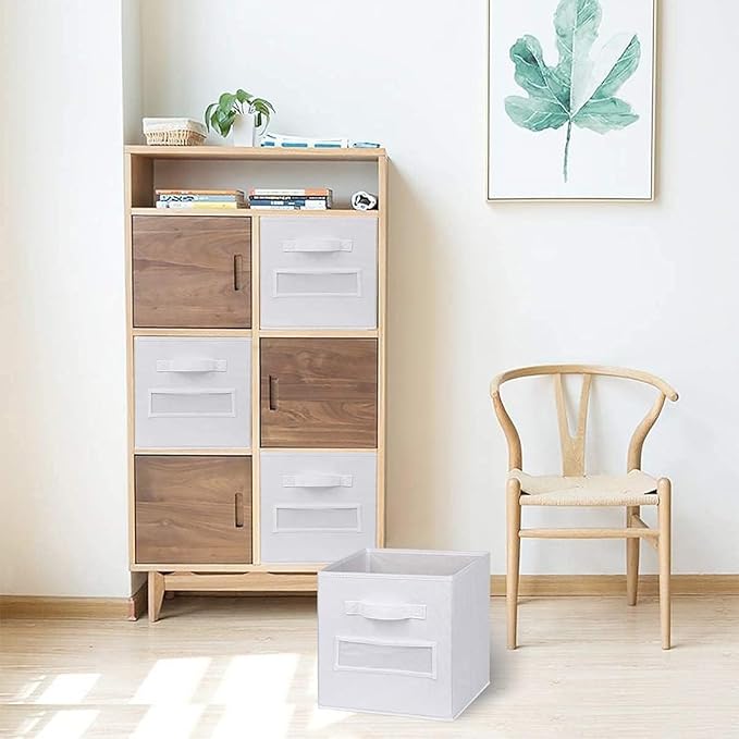 artsdi 13x13x13 storage cube bins (Set of 10) Fabric storage cubes with 10 Labels Window Cards & a Pen, storage cubes 13x13, Collapsible 13 inch cube storage bins, Cubby Organizer Boxes, White