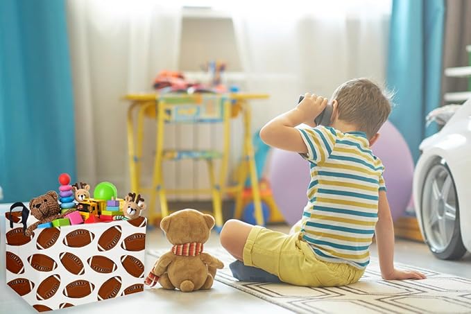 Rectangular Football Basket,Kids Baskets for Kids.Waterproof PE Coating Cute Bins with Handles.Boys Basket,Toys Box,Books Baskets,Gifts Box. (Rugby)