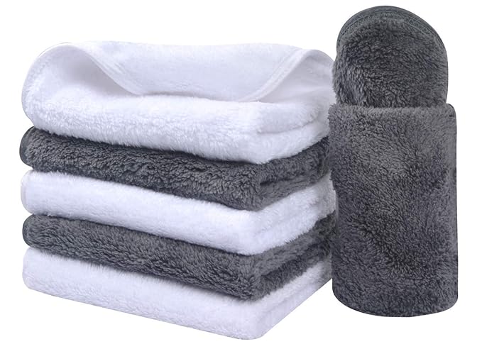 SINLAND Absorbent Coral Velvet Washcloth Ultra Soft Microfiber Face Towels 12 x 12 inch Multi-Purpose Face Cloths for Household and Sport