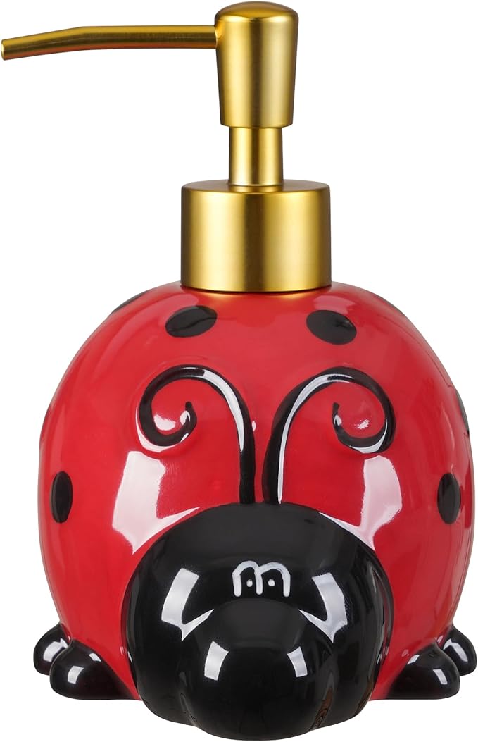 17 OZ Ladybug Ceramic Soap Dispenser with ABS Pump,Refillable Liquid Bathroom soap Dispenser for Lotion ,Body Wash ,Cute Kitchen Soap Dispenser for Dish Soap,Hand Soap