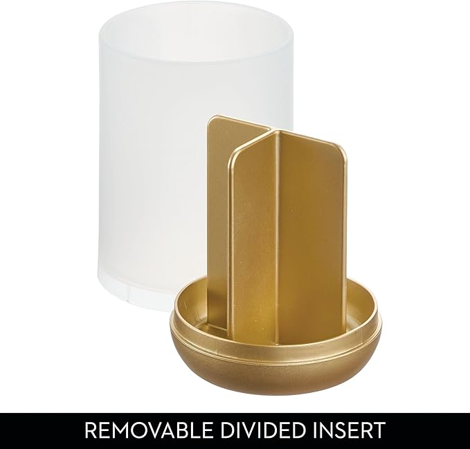 iDesign Toothbrush Holder with 3 Divided Sections for Bathroom or Vanity - Frost/Gold