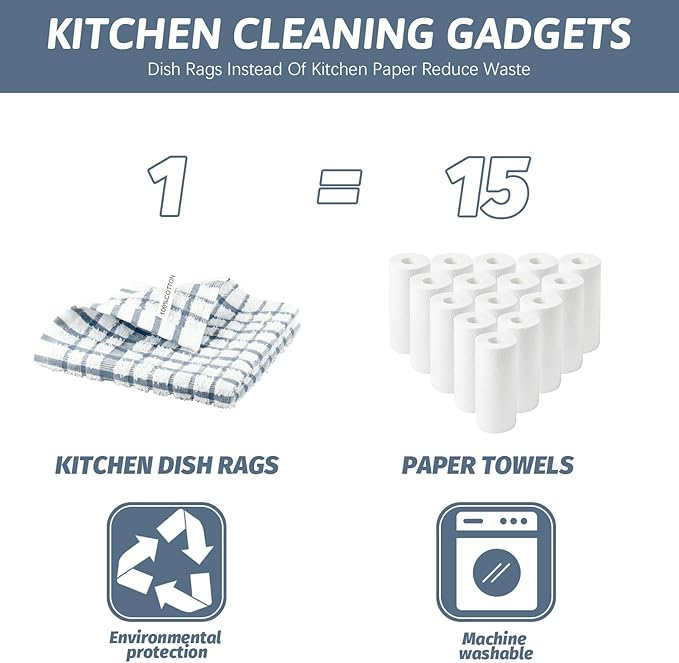 Nialnant 8PCS Dish Cloths,100% Cotton Soft Absorbent Cleaning Rags,Quick Drying Dish Towels for Kitchen,Washing Dishes-Little Blue,12x12in