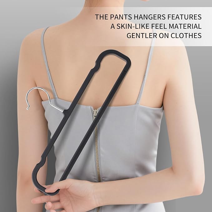 HUADYMEET 14 Inch Soft-Touch Pants Hangers Non Slip, 20 Pack Slim Silky Feel Jeans Trousers Shorts Hangers with 10 Hooks,Strong Durable Thin Space Saving Clothes Hanger for Men Women,Skirts(Black)
