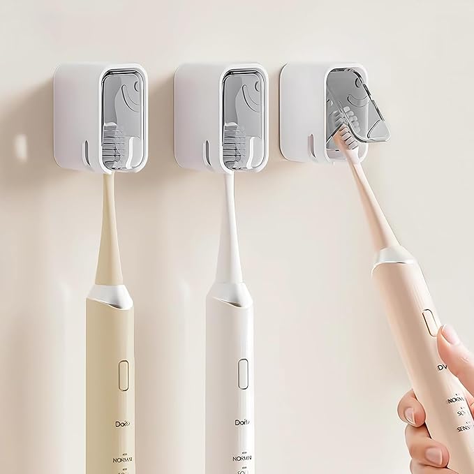 3PCS Dustproof Toothbrush Holders for Bathroom, Wall Mounted Toothbrush Holder with Cover, Toothbrush Travel Container Detachable and Single Toothbrush Dispenser for Bathroom, Family, Travel