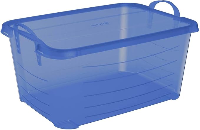Life Story 12 Pack Light Duty Stackable Storage Bin, 55 Quart Home Organizer, Versatile Lightweight Locking Bins with Carrying Handles, Blue