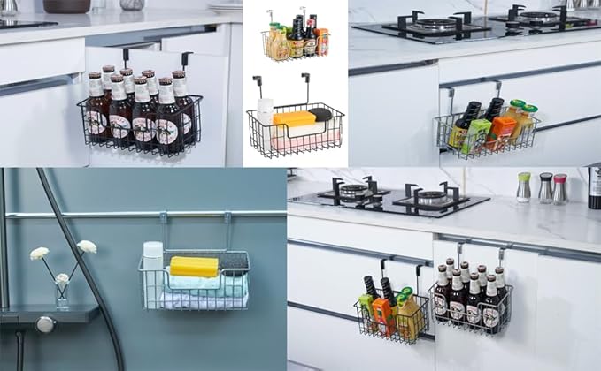Wire Hanging Storage Basket 2 Packs, Wall Mounted Kitchen Bathroom Storage Basket, Home Multi-Functional, no Punching, Bearing Strong, Suitable for Home, Office,Chrome