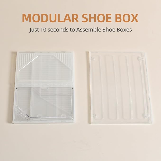 Large Shoe Boxes Clear Plastic Stackable，Drop Front Shoe Box with Clear Door, Shoe Containers For Sneaker Display,Fit up to US Size12 (white clear-Conjoined structure, 10 pack)