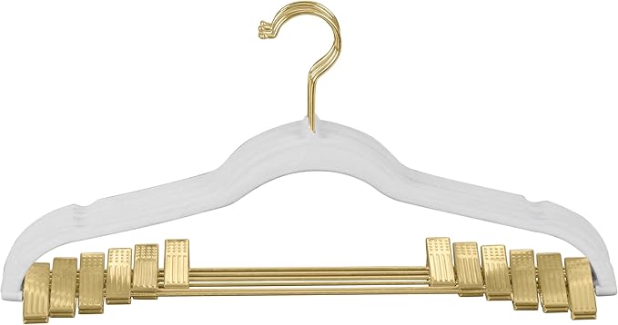 Simplify 6 Pack Velvet Hangers with Clips | Skirt and Pants | Slim Space Saving | Closet Organization | Non-Slip | Prevent Creases | Swivel Neck | Durable | White