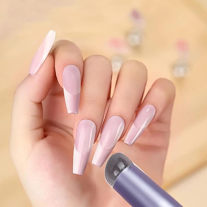 WOKOTO 1pcs Chrome Blue Double-Headed Nail Art Brushes Silicone Ombre Nail Brushes And Nail Dust Brushes Picking Dotting Gradient Pen Brush Nail Ombre Brush For Acrylic Nails Painting Cleaning