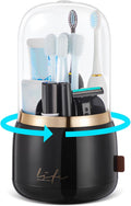 Toothbrush Holders for Bathrooms,Rotating 5-Slot with Cover and Draining Water,Kids Electric Toothbrush Holder and Toothpaste Stand Storage for Bathroom Accessories Counter Organizer Vanity