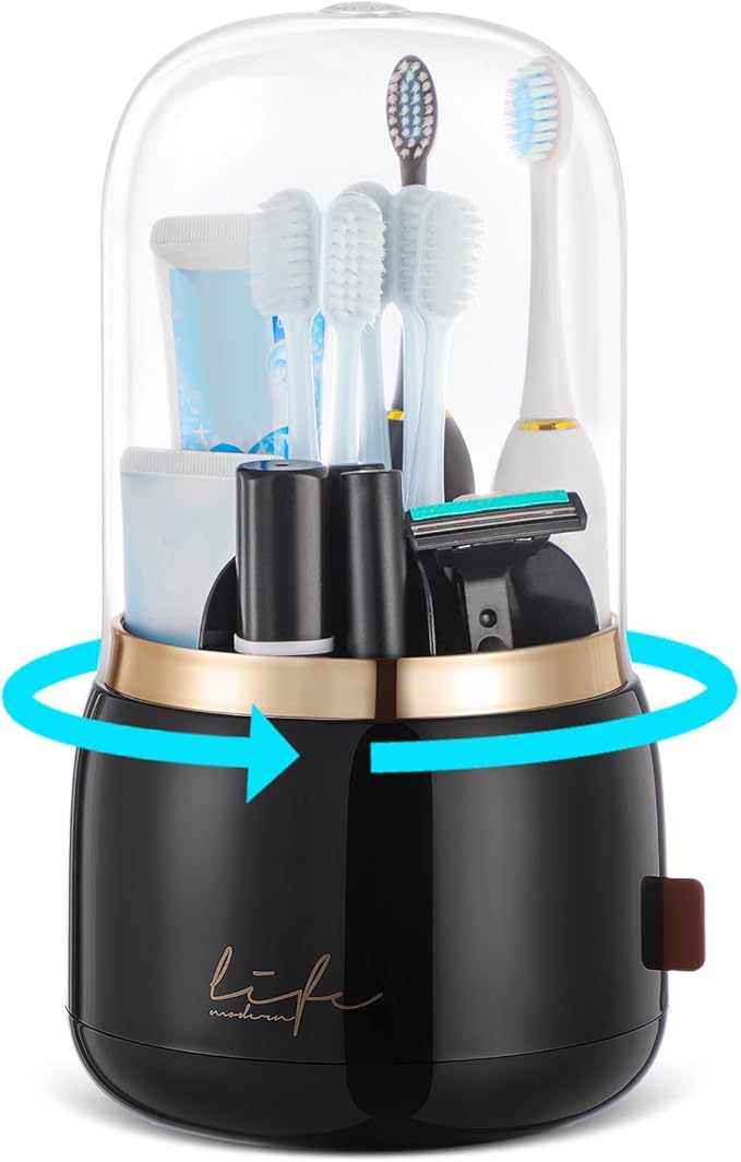 Toothbrush Holders for Bathrooms,Rotating 5-Slot with Cover and Draining Water,Kids Electric Toothbrush Holder and Toothpaste Stand Storage for Bathroom Accessories Counter Organizer Vanity