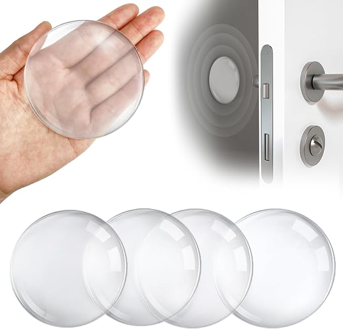 3.15" Large Wall Door Handle Stopper, 4PCS Clear Self Adhesive Wall Protector Rubber Door Bumpers, Solution for Stopping Damage from Doors Knobs, Shock Absorbent and Noise Reduction
